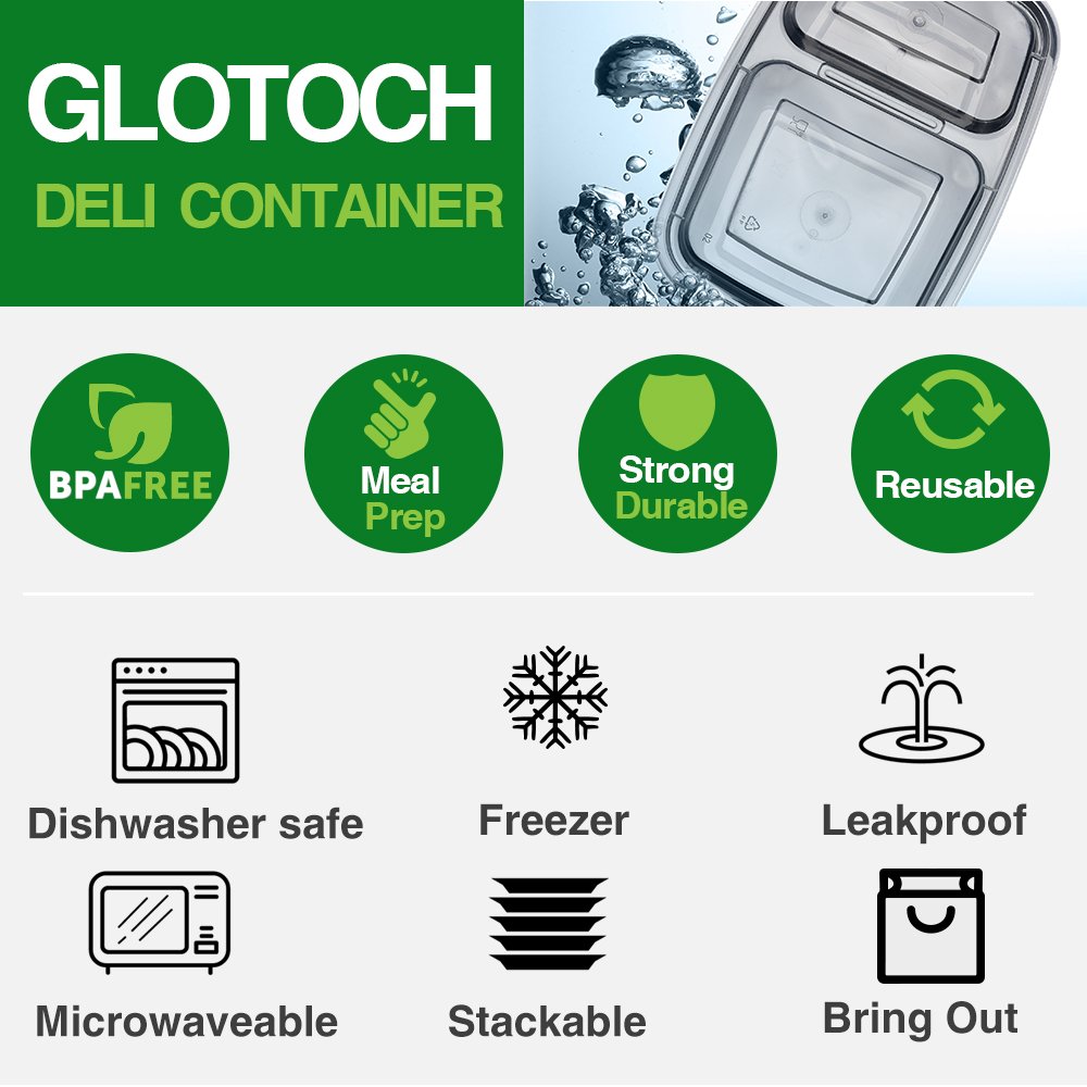 Glotoch Meal Prep Container,100Pack 1,2 Compartment Reusable Food Storage Containers For Lunch, Leftover.Disposable Black Plastic Containers With Lids To Go Container-BPA-Free Microwave Safe 32oz