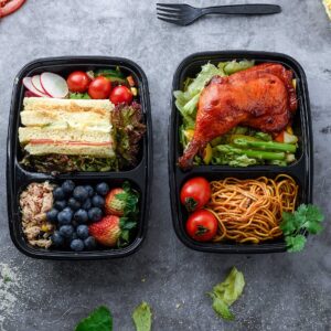 Glotoch Meal Prep Container,100Pack 1,2 Compartment Reusable Food Storage Containers For Lunch, Leftover.Disposable Black Plastic Containers With Lids To Go Container-BPA-Free Microwave Safe 32oz