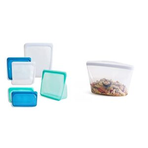 stasher silicone reusable storage bag, 7-pack starter kit (ocean) | food meal prep storage container | lunch, travel, makeup, gym bag | freezer, oven, microwave, dishwasher safe, leakproof