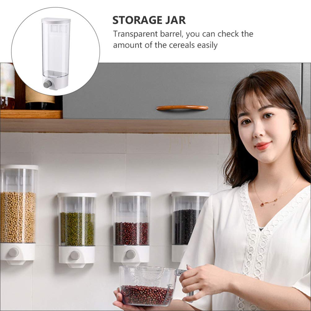 Kichvoe Rice Dispenser Wall Mount Dry Food Dispenser Grain Storage Container Cereal Dispenser Rice Bucket Rice Storage Tank Grain Canister Food Storage Organizer for Home Kitchen 1.5L