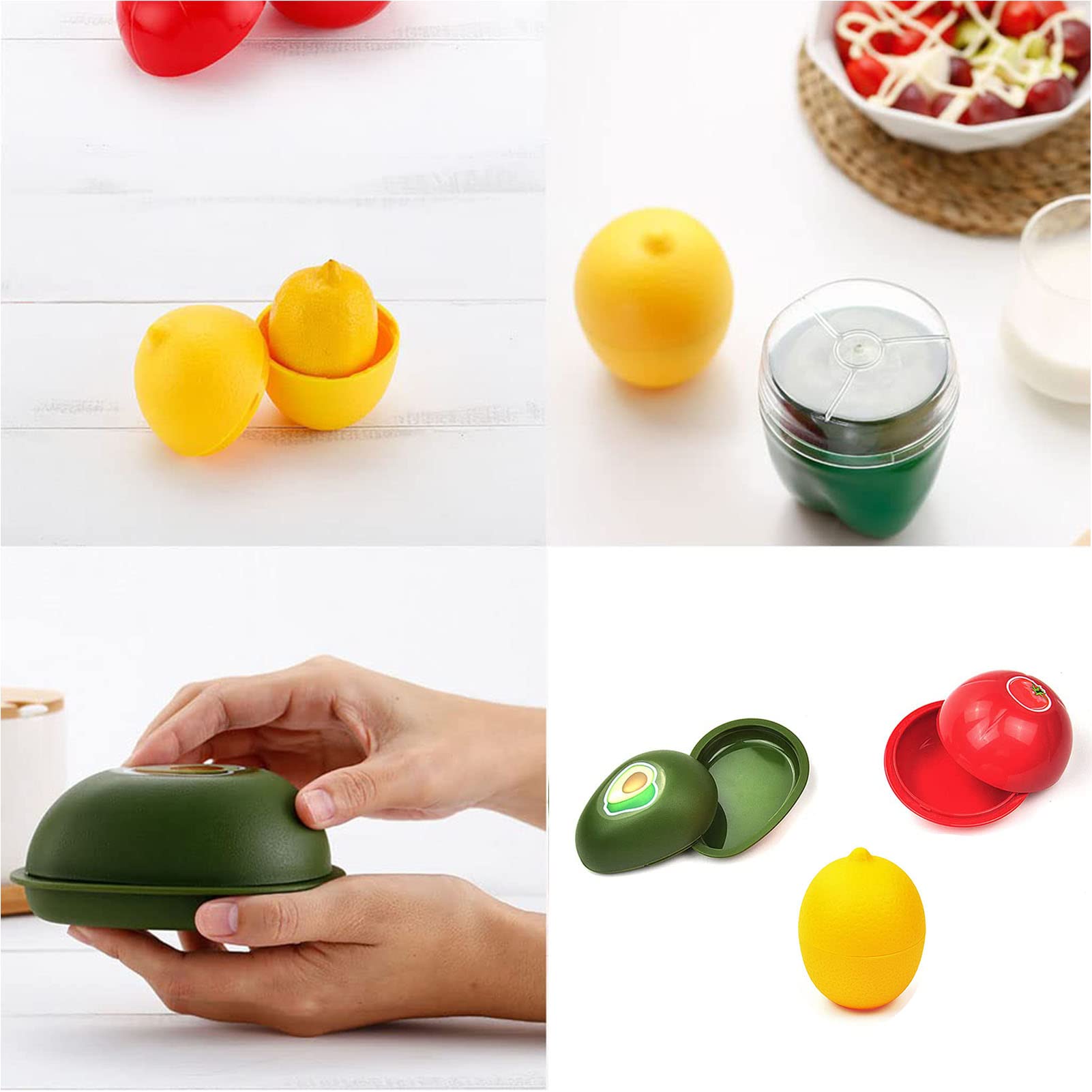 Tiydiygo 4PCS Fresh Food Savers Avocado Lemon Tomatoes Garlic Shape Crisper Containers,Vegetable Fruits Storage Keeper Sealing Box Bowls for Refrigerators