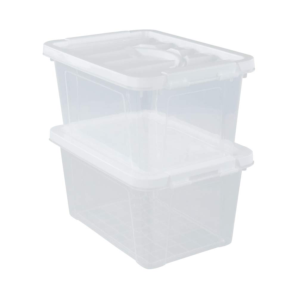 Inhouse 2 Pack Storage Box with Lid, Small Clear Plastic Storage Bin