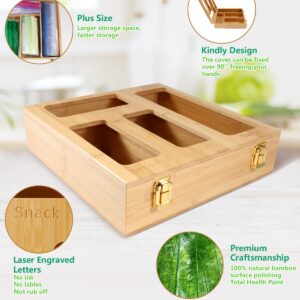 Ziplock Bag Organizer: 100% Bamboo Organizer Plastic Food Storage Bags Holder Dispenser Kitchen Wrap Dock Baggie Container Organizer for Gallon Snack Sandwich Quart Zip Lock Bags