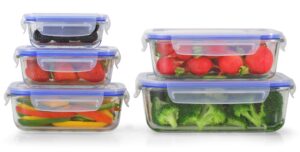 5 pack rectangular heat resistant borosilicate glass airtight containers with lock down lids by popit