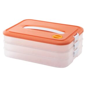 doitool dumpling freezer case refrigerator food storage container box: 3- layer flat fridge organizer case with lids plastic stackable food keeper tray for dumpling wonton food preservation tray
