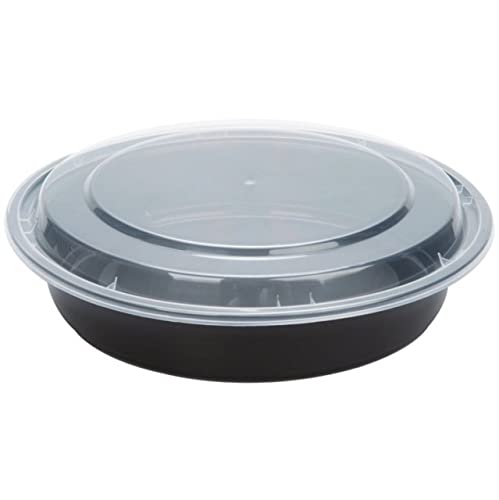 VeZee 48 oz. Black Round Plastic Meal Prep Containers with Clear Dome Lids| Bento Box, BPA Free, Stackable, Microwave/Dishwasher/Freezer Safe|10CT