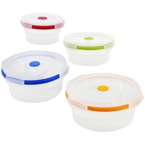 potted pans collapsible containers with lids - 4pc clear stackable food silicone storage containers with colorful lids