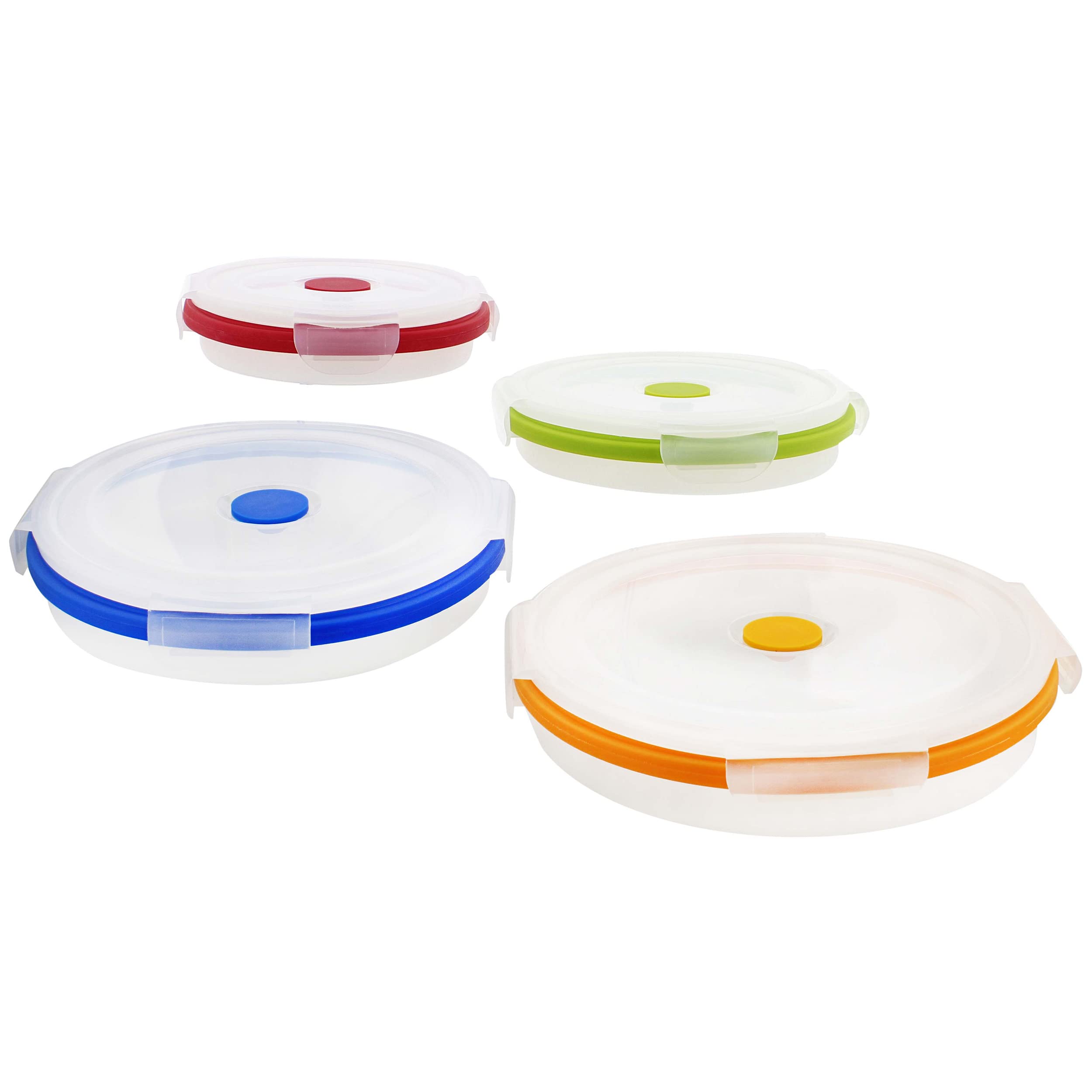 Potted Pans Collapsible Containers with Lids - 4pc Clear Stackable Food Silicone Storage Containers with Colorful Lids