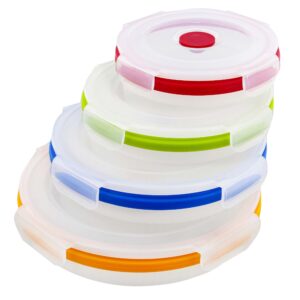 Potted Pans Collapsible Containers with Lids - 4pc Clear Stackable Food Silicone Storage Containers with Colorful Lids