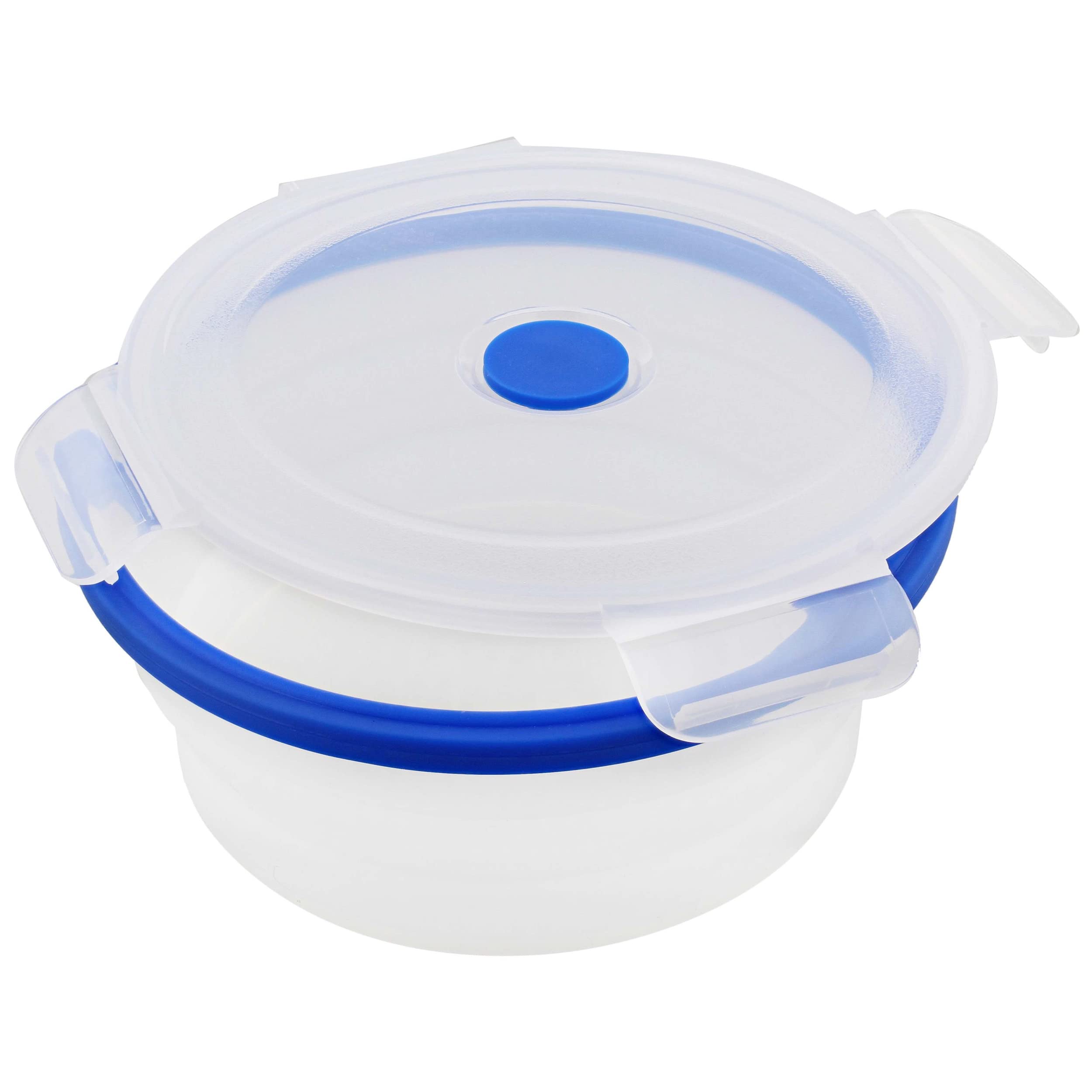 Potted Pans Collapsible Containers with Lids - 4pc Clear Stackable Food Silicone Storage Containers with Colorful Lids