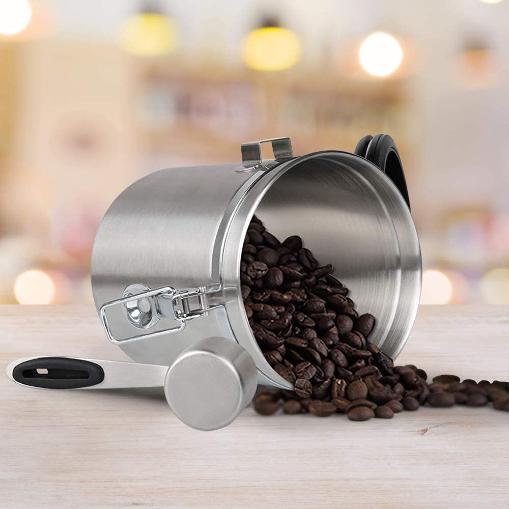 NEX Airtight Coffee Canister, Stainless Steel Storage Container (22OZ) with Scoop, Visible Window and Date Tracker, One Way Co2 Valve, Coffee Jar for Beans or Grounds, Kitchen Food, Tea, Sugar,Silver