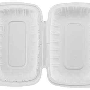 TIYA Clamshell Food Containers - White Bulk 200 Pack, 9x6in. - BPA Free Plastic To-Go Storage Containers - Microwavable Hinged Restaurant Takeout Tall Clamshells - Great for Meal Prep