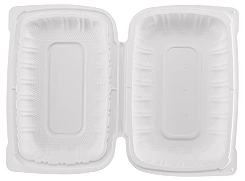 TIYA Clamshell Food Containers - White Bulk 200 Pack, 9x6in. - BPA Free Plastic To-Go Storage Containers - Microwavable Hinged Restaurant Takeout Tall Clamshells - Great for Meal Prep