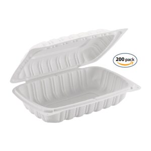 TIYA Clamshell Food Containers - White Bulk 200 Pack, 9x6in. - BPA Free Plastic To-Go Storage Containers - Microwavable Hinged Restaurant Takeout Tall Clamshells - Great for Meal Prep