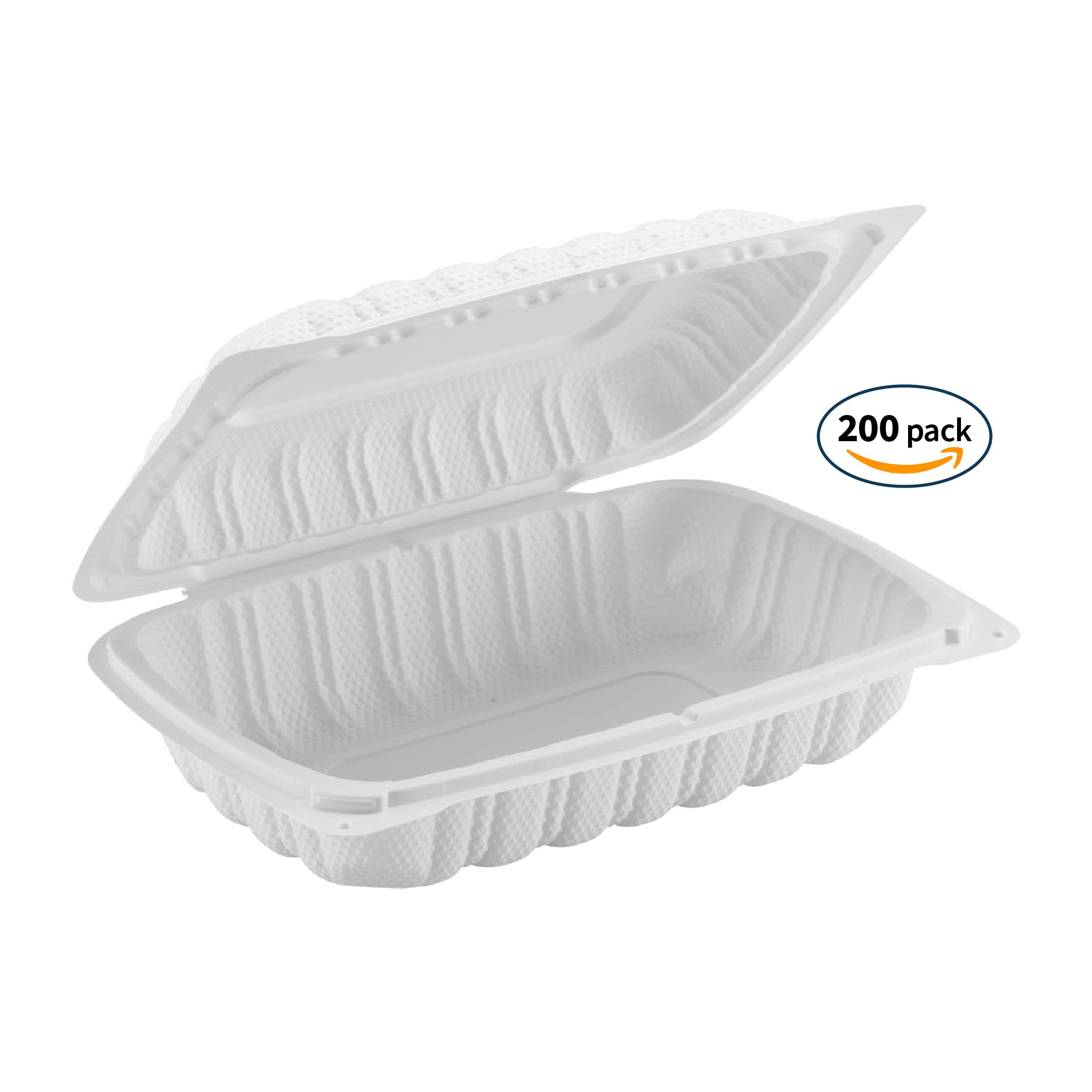 TIYA Clamshell Food Containers - White Bulk 200 Pack, 9x6in. - BPA Free Plastic To-Go Storage Containers - Microwavable Hinged Restaurant Takeout Tall Clamshells - Great for Meal Prep