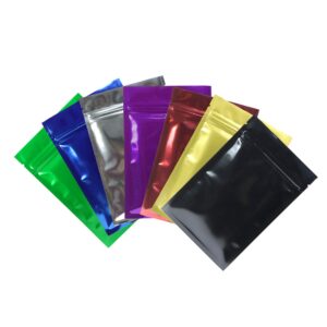 qq studio 100pcs double-sided glossy metallic mylar flat packaging quickqlick™ bags (2.4" x 3.5", glossy mixed)