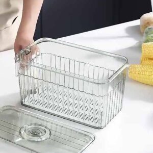 Transparent with handle kitchen drain box basket fruit vegetable food refrigerator frozen storage box food container