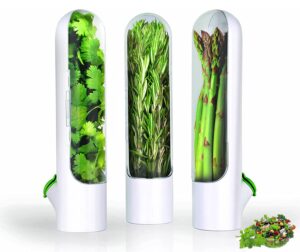 ueoz fresh herb keeper, herb saver for refrigerator, herb saver, herb storage containers for refrigerator, mint, parsley, asparagus, keeps greens fresh for 2-3 weeks (3pcs)