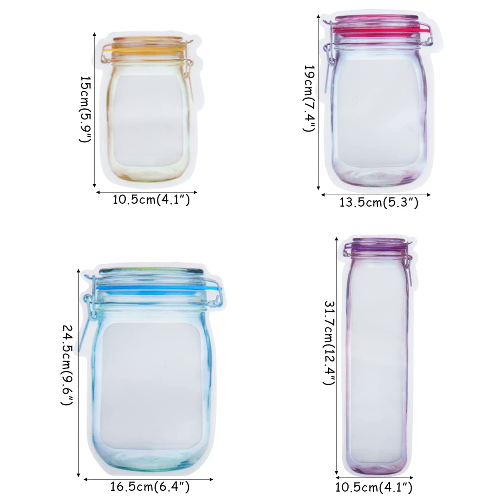 Hubosale Ziplock Bags, Hubosale Food Storage Bags, Reusable Mason Bottle Ziplock Bags, Reusable Mason Jar Ziplock Bags, Reusable Mason Jar Bags Food Storage Plastic Bags (10Set-40PCS)