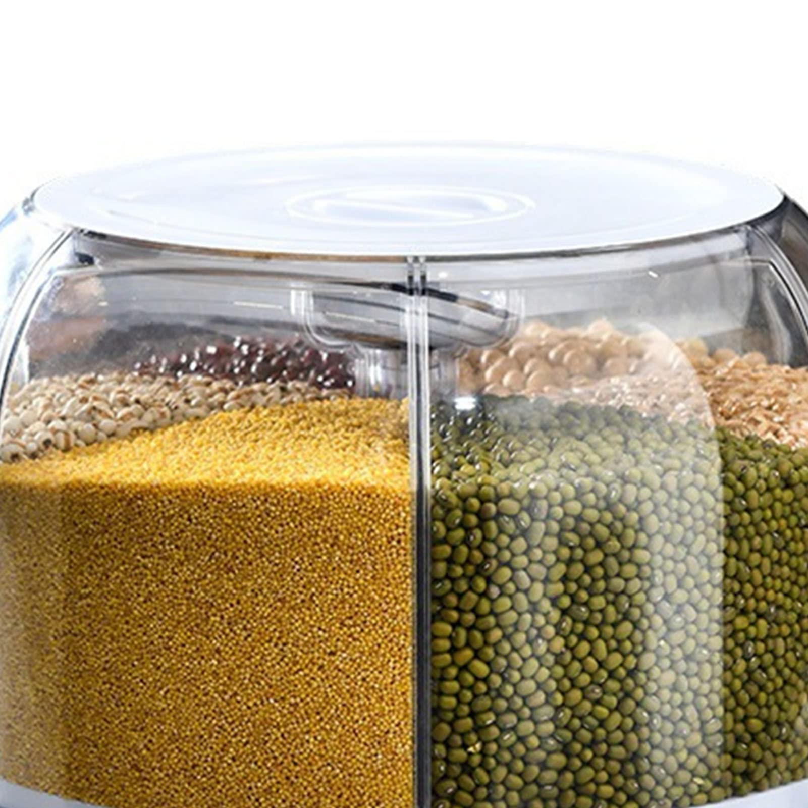 TOPINCN Grains Separate Storage Box, Home Damp Proof Rice Storage Tank Countertop Rice Holder Kitchen Dispenser Round Rotatable Bean Storage Box (Small)