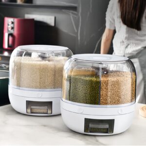 TOPINCN Grains Separate Storage Box, Home Damp Proof Rice Storage Tank Countertop Rice Holder Kitchen Dispenser Round Rotatable Bean Storage Box (Small)