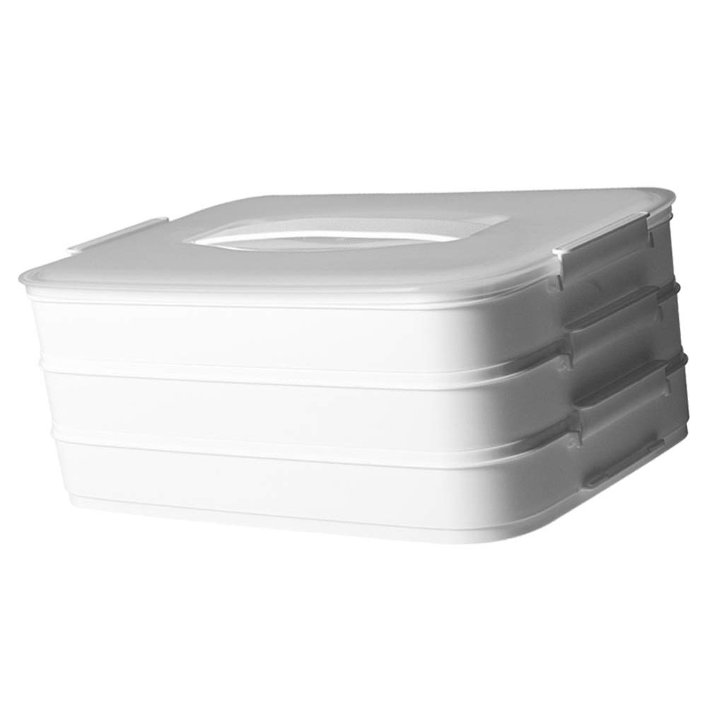 Hemoton Dumpling Box Frozen Dumpling Tray 3-layer Fridge Food Container Food Storage Organization Dumpling Holder for Kitchen Fridge Freezer (White)