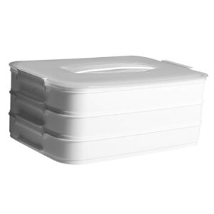 Hemoton Dumpling Box Frozen Dumpling Tray 3-layer Fridge Food Container Food Storage Organization Dumpling Holder for Kitchen Fridge Freezer (White)