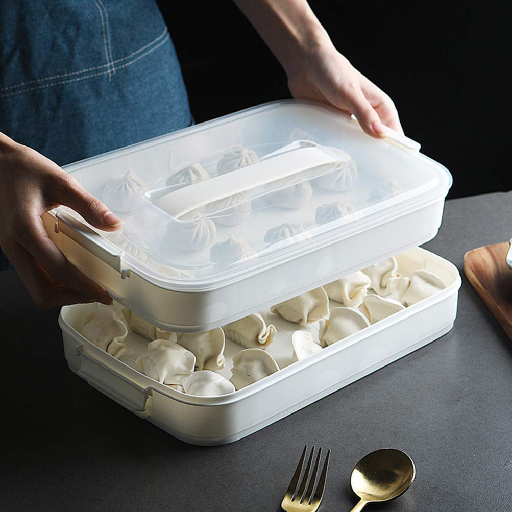 Hemoton Dumpling Box Frozen Dumpling Tray 3-layer Fridge Food Container Food Storage Organization Dumpling Holder for Kitchen Fridge Freezer (White)