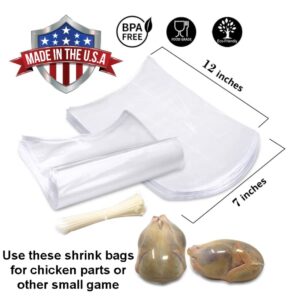 Poultry Shrink Clear Bags for Chicken Parts - 7 inch x 12 inch with zip ties BPA Free, MADE IN USA (25)