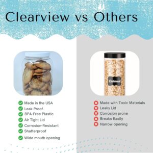 CLEARVIEW CONTAINERS | Airtight Pantry Containers for Arts & Crafts, Peanut Butter, Honey, Jams Flour, Sugar, DIY Slime, Coffee (64 Ounce Jar, 3 Pack)