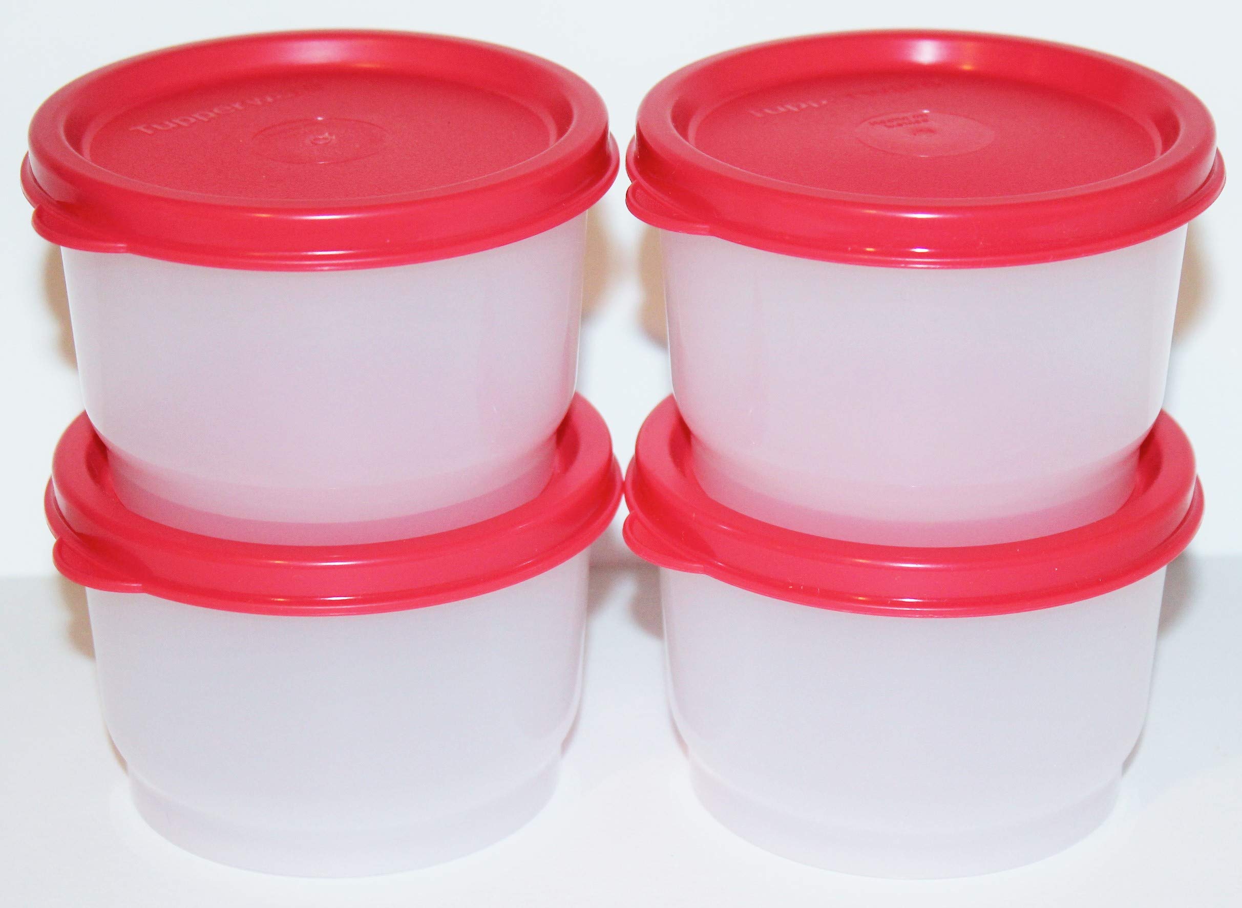 Tupperware Lunch Container Snack Cup Set of 4 Containers with Red Seals (4 ounces each)