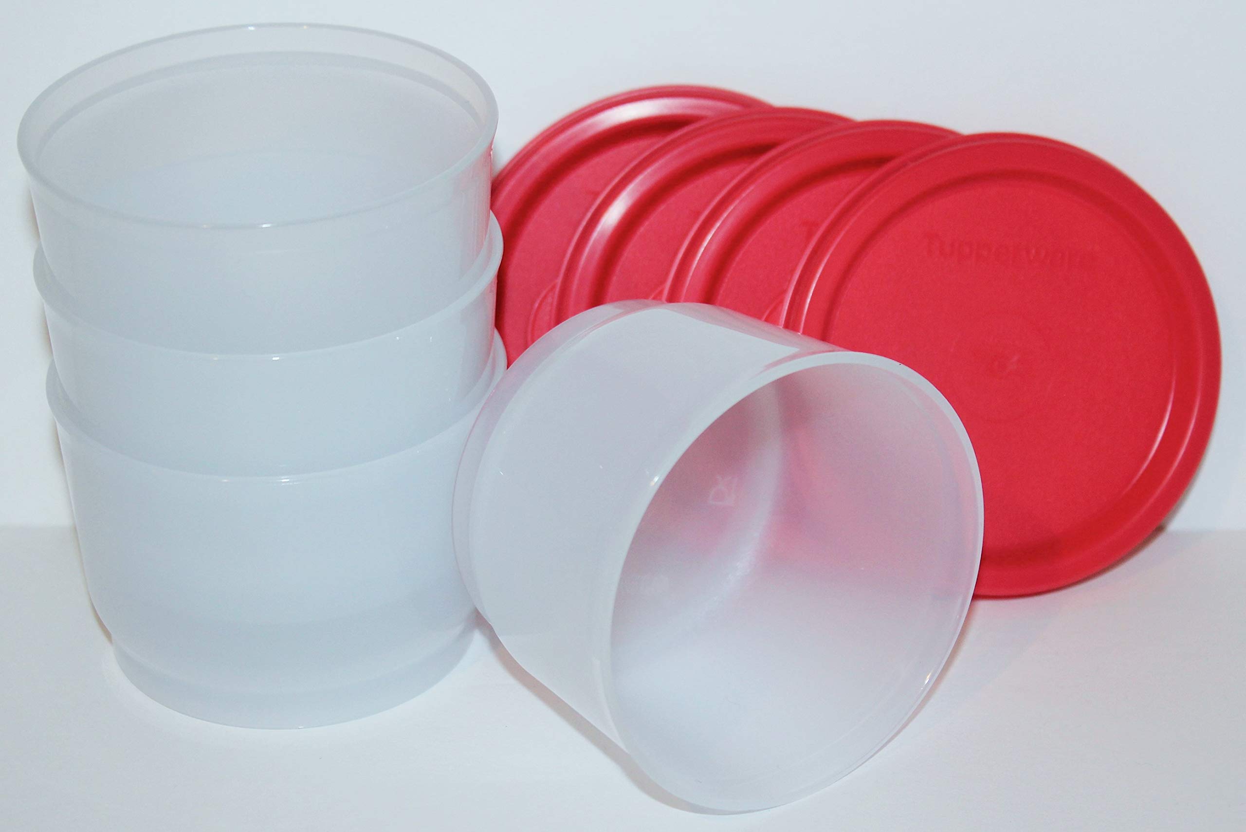 Tupperware Lunch Container Snack Cup Set of 4 Containers with Red Seals (4 ounces each)