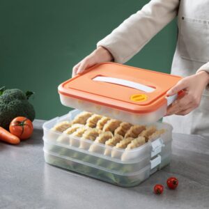 Angoily Fridge Dumpling Storage Box Dumpling Organizer Stackable Freezer Bins ForKitchen Freezer Food Storage Container (3- layer)