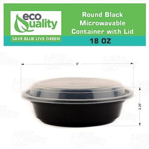 18 oz - 300 Count - Round Microwaveable Plastic Meal Prep Containers with Lids - Food Storage Container - Certified BPA-Free, Stackable, Reusable Microwave, Dishwasher,Freezer Safe, Disposable (Black)