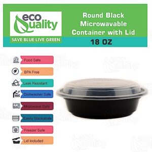 18 oz - 300 Count - Round Microwaveable Plastic Meal Prep Containers with Lids - Food Storage Container - Certified BPA-Free, Stackable, Reusable Microwave, Dishwasher,Freezer Safe, Disposable (Black)