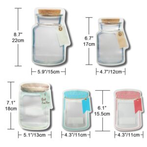 ANZKA 10 Pcs Reusable Jar Bags Mason Storage Bag for Food Snack Nut Dried Fruit Cookies, Safe Material Airtight Seal Leak-Proof Zip-lock Bottle Shaped Bag for Travel Camping Picnic Zipper Fresh Bags