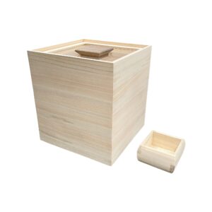 wooden rice storage container with lid and measuring cup, 11.8lbs / 5kg - grains, dry food