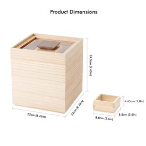 Wooden Rice Storage Container with Lid and Measuring Cup, 11.8lbs / 5kg - Grains, Dry Food