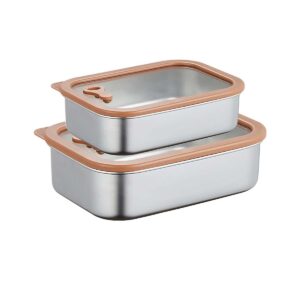 grfeli stainless steel food storage containers, bento lunch box leak proof with silicone glass cover,kitchen containers - set of2 (600ml,1200ml), dishwasher safe - plastic free (glass)