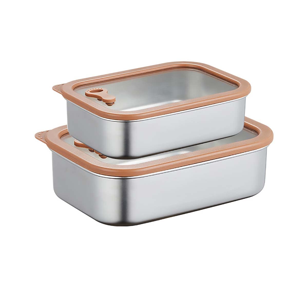 GRFELI Stainless Steel Food Storage Containers, Bento Lunch Box Leak Proof with Silicone Glass Cover,Kitchen Containers - Set of2 (600ml,1200ml), Dishwasher Safe - Plastic Free (Glass)