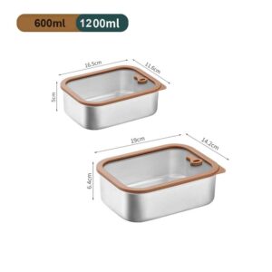 GRFELI Stainless Steel Food Storage Containers, Bento Lunch Box Leak Proof with Silicone Glass Cover,Kitchen Containers - Set of2 (600ml,1200ml), Dishwasher Safe - Plastic Free (Glass)