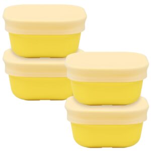 re-play made in usa 12 oz. reusable square bowls, set of 4 with silicone storage lids - dishwasher and microwave safe bowls for everyday dining - toddler bowl set 5.12" x 5.12" x 1.87", yellow