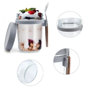GENCAM Overnight Oats Container with Lid and Spoon, 12 Oz Glass Airtight Oatmeal Container, 2 Pack Mason Jars with Lid for Cereal Salad Jam Breakfast To Go Containers