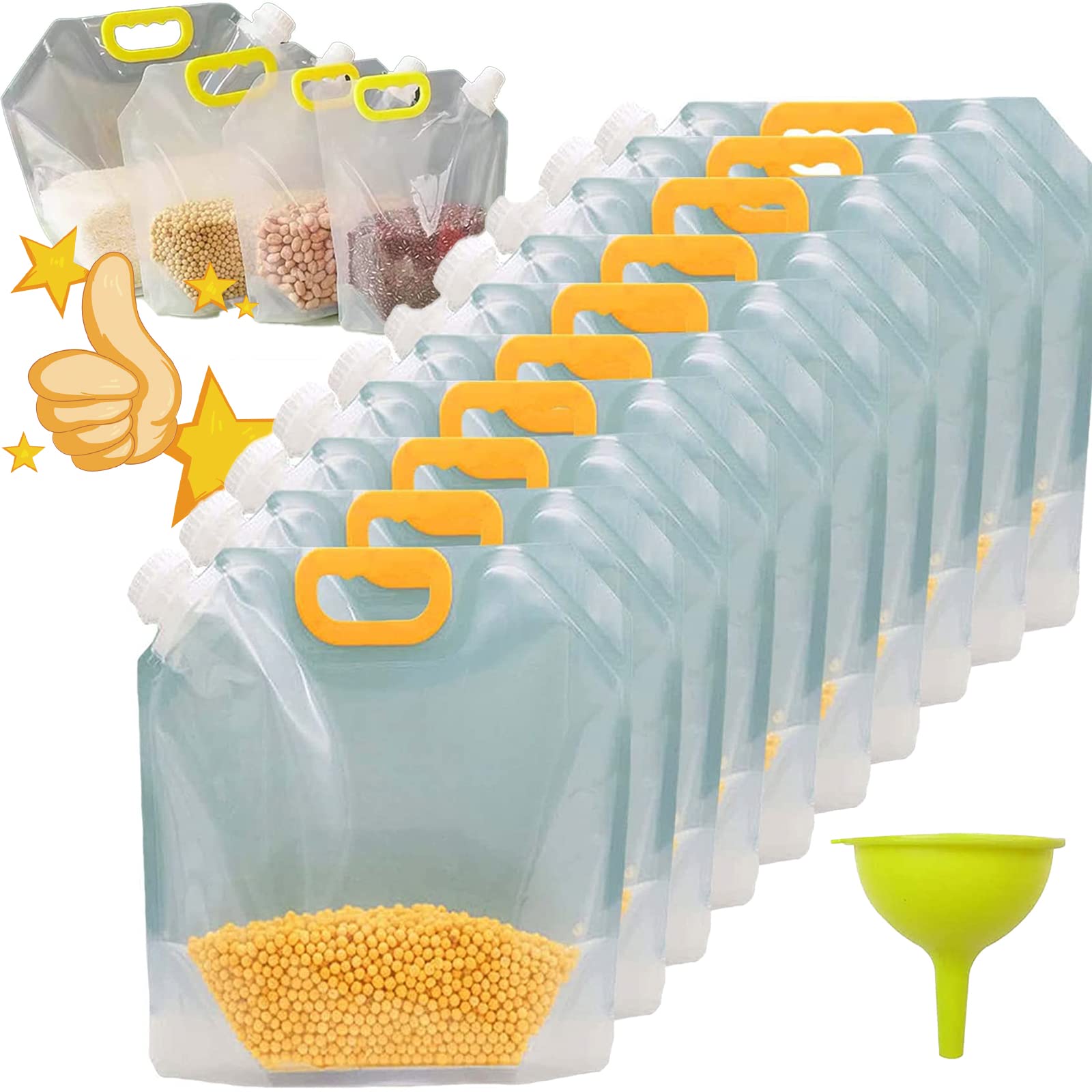 Grain Moisture-proof Sealed Bag, Reusable 10 pcs Transparent Grain Storage Suction Bags, Large Capacity Stand Up Sealed Odor-Resistant Packaging Bags for Multipurpose Food Storage, with Funnel (2.5L)