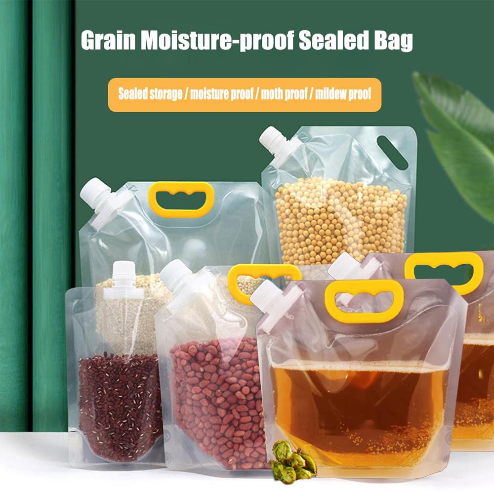 Grain Moisture-proof Sealed Bag, Reusable 10 pcs Transparent Grain Storage Suction Bags, Large Capacity Stand Up Sealed Odor-Resistant Packaging Bags for Multipurpose Food Storage, with Funnel (2.5L)