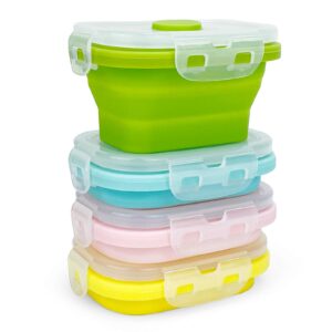 ccyanzi small silicone food containers with lids, collapsible food storage containers set | leakproof | microwaveable | store food in freezer | 150ml, set of 4