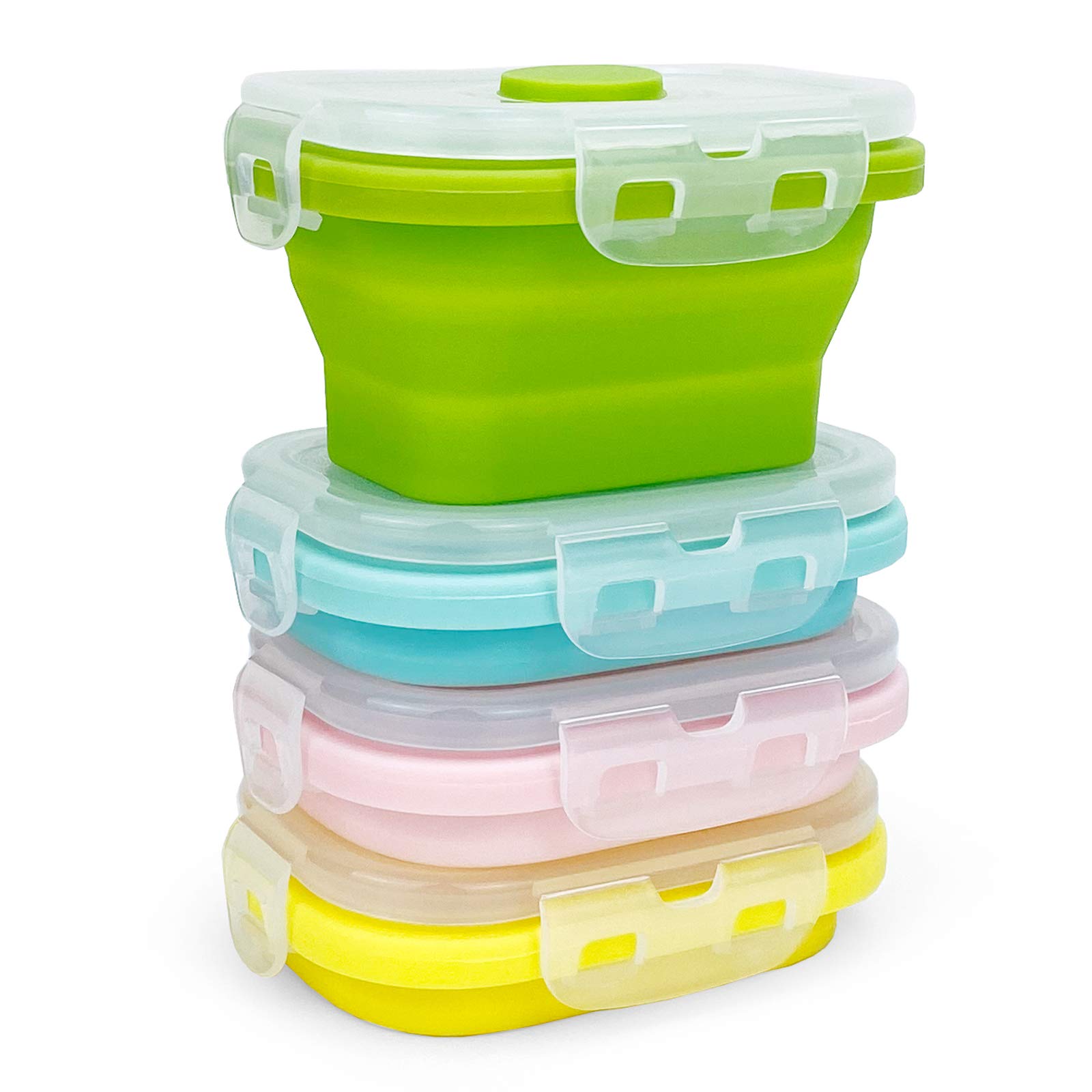 CCyanzi Small Silicone Food Containers with Lids, Collapsible Food Storage Containers Set | Leakproof | Microwaveable | Store Food in Freezer | 150ml, Set of 4