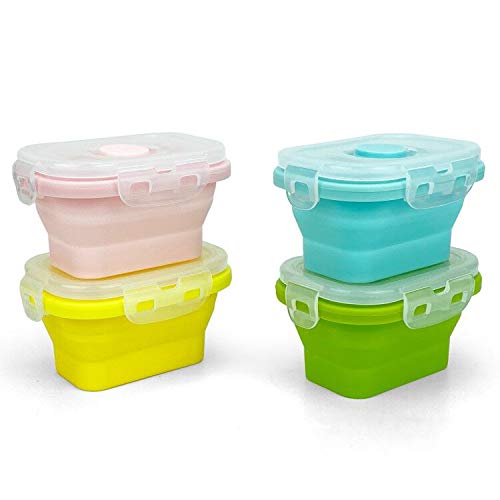 CCyanzi Small Silicone Food Containers with Lids, Collapsible Food Storage Containers Set | Leakproof | Microwaveable | Store Food in Freezer | 150ml, Set of 4