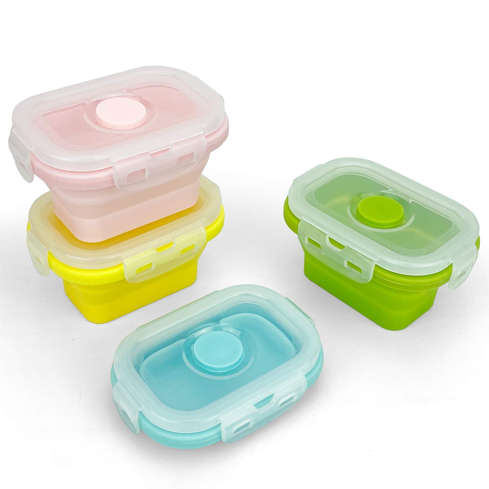 CCyanzi Small Silicone Food Containers with Lids, Collapsible Food Storage Containers Set | Leakproof | Microwaveable | Store Food in Freezer | 150ml, Set of 4