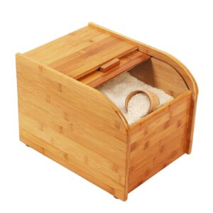 wooden rice container storage rice dispenser rice storage containers with sliding lid and measuring cup ,large wooden cereal dispenser bamboo rice dispenser for dry food in home and kitchen (capacity: